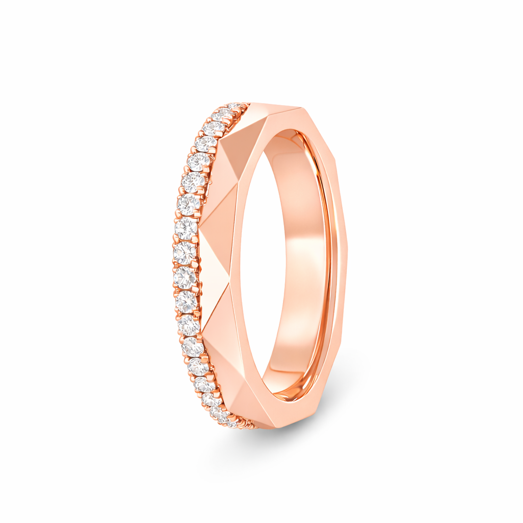 Rožinio aukso žiedas su deimantais 