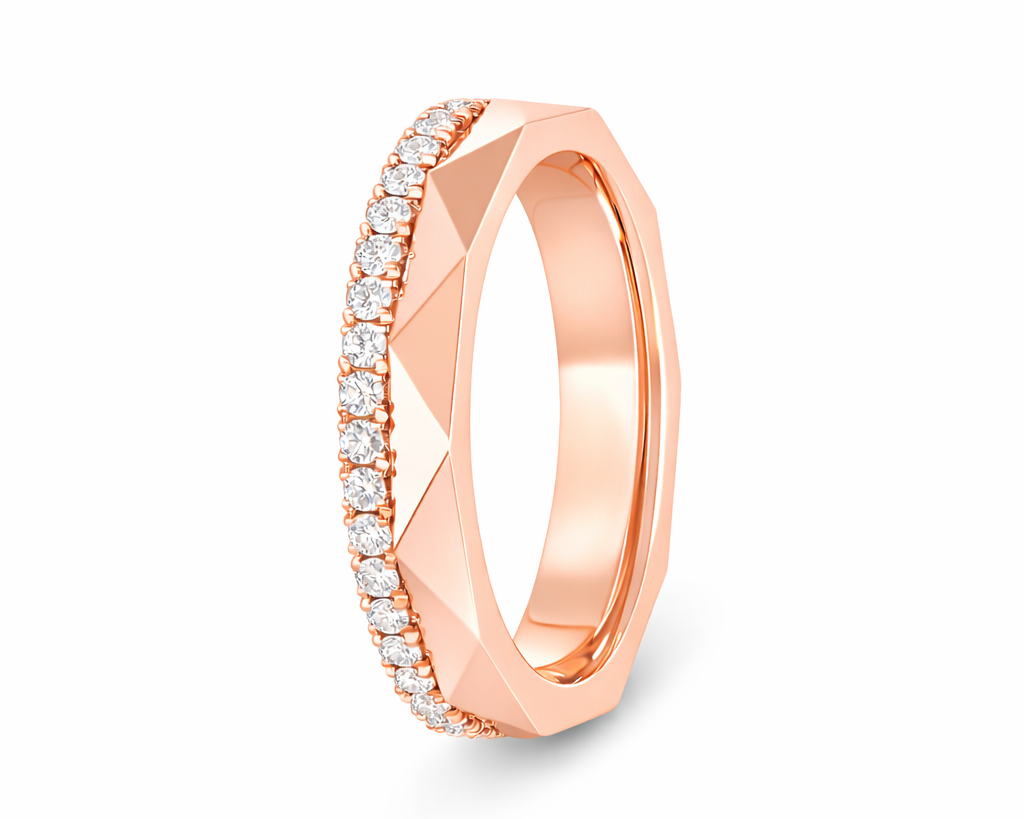 Rožinio aukso žiedas su deimantais 