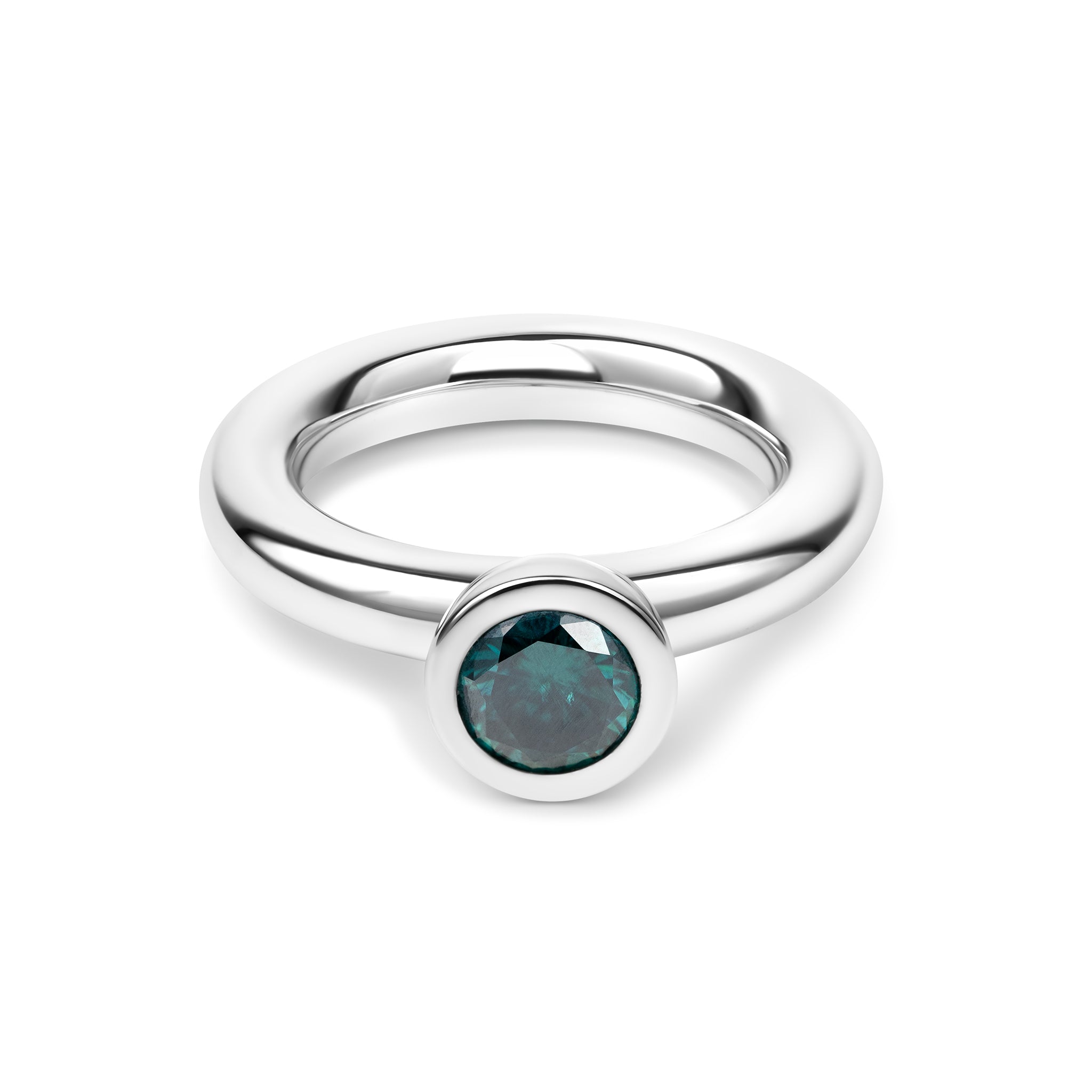 Silver ring with Green moissonite center stone